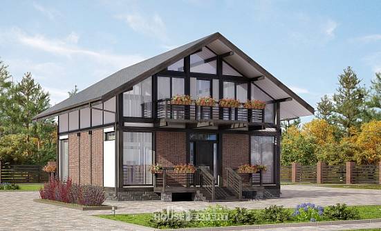 170-007-П Проект двухэтажного дома мансардой, небольшой загородный дом из бревен Топки | Проекты домов от House Expert