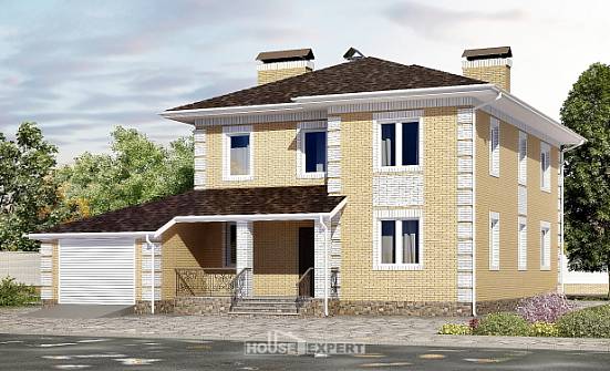 220-006-Л Проект двухэтажного дома и гаражом, просторный коттедж из пеноблока Анжеро-Судженск | Проекты домов от House Expert