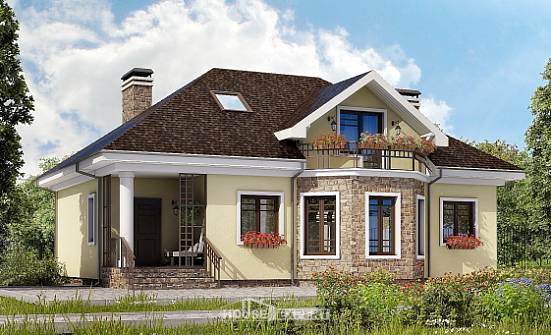 150-008-Л Проект двухэтажного дома с мансардой, доступный дом из газобетона Анжеро-Судженск | Проекты домов от House Expert