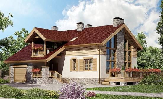 165-002-П Проект двухэтажного дома мансардой и гаражом, бюджетный домик из теплоблока Полысаево | Проекты домов от House Expert