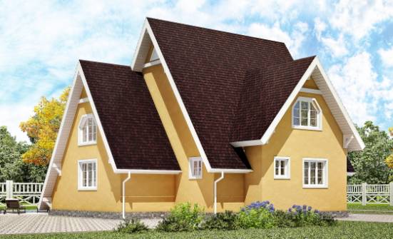 155-008-П Проект двухэтажного дома с мансардой, недорогой коттедж из дерева Осинники | Проекты домов от House Expert
