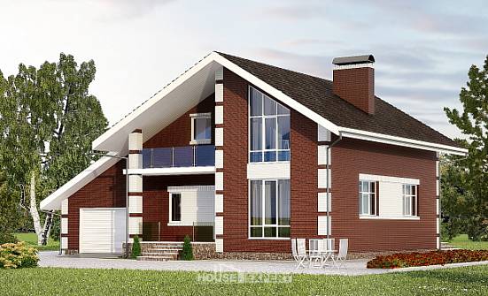 180-001-Л Проект двухэтажного дома с мансардным этажом и гаражом, небольшой коттедж из газобетона Прокопьевск | Проекты домов от House Expert