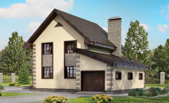 160-004-П Проект двухэтажного дома и гаражом, бюджетный коттедж из пеноблока Кемерово | Проекты домов от House Expert