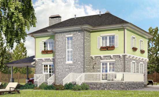 155-006-П Проект двухэтажного дома и гаражом, скромный домик из теплоблока Белово | Проекты домов от House Expert