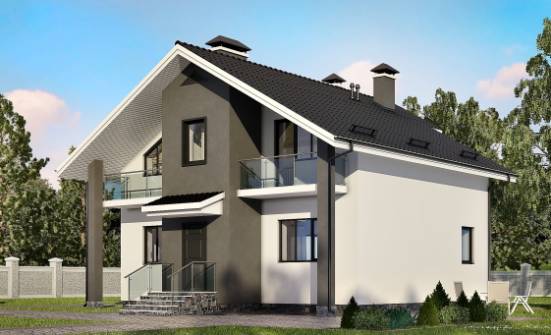 150-005-Л Проект двухэтажного дома мансардный этаж, простой коттедж из теплоблока Топки | Проекты домов от House Expert