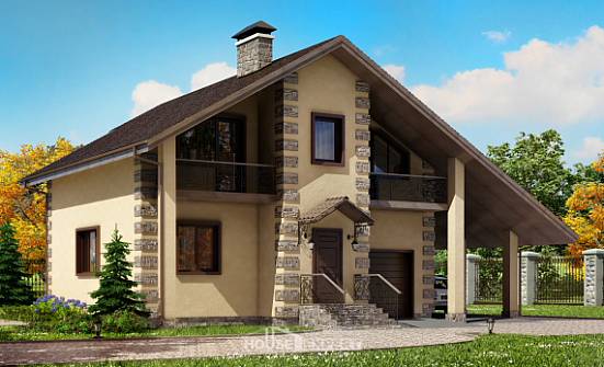 150-003-П Проект двухэтажного дома с мансардой и гаражом, классический домик из твинблока Прокопьевск | Проекты домов от House Expert