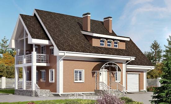 185-003-П Проект двухэтажного дома с мансардой и гаражом, уютный загородный дом из бризолита Топки | Проекты домов от House Expert