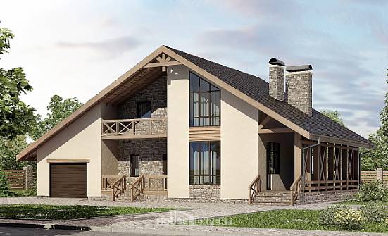 265-001-Л Проект двухэтажного дома с мансардным этажом и гаражом, классический дом из твинблока Кемерово | Проекты домов от House Expert