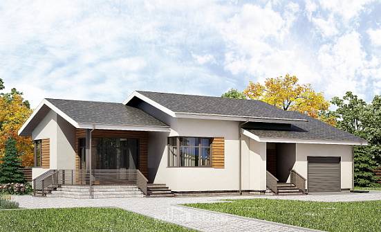 135-002-П Проект одноэтажного дома и гаражом, компактный домик из бризолита Калтан | Проекты домов от House Expert
