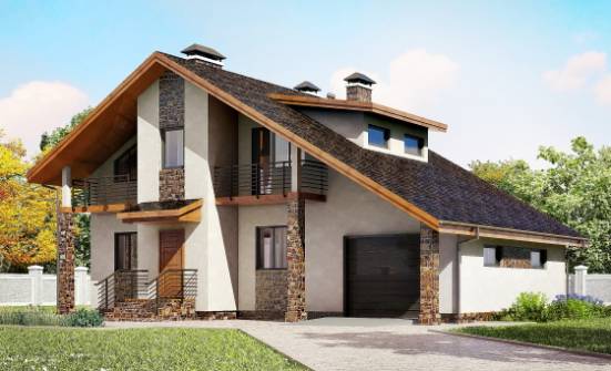 180-008-П Проект двухэтажного дома с мансардным этажом, гараж, средний дом из бризолита Белово | Проекты домов от House Expert