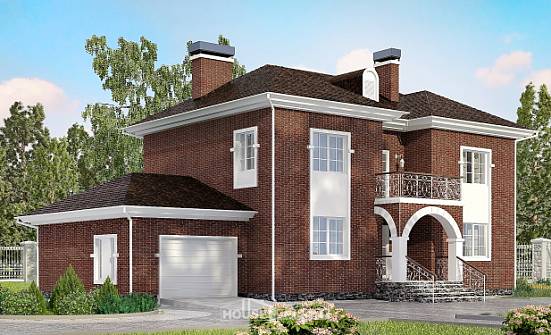 180-006-Л Проект двухэтажного дома и гаражом, простой домик из кирпича Гурьевск | Проекты домов от House Expert