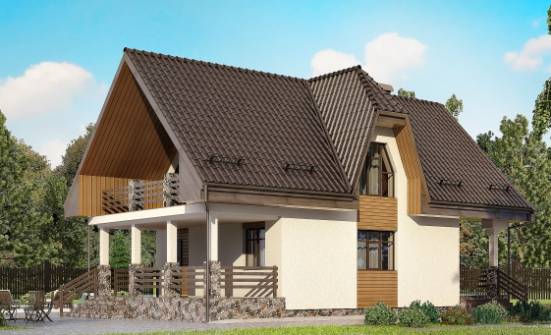 150-001-Л Проект двухэтажного дома с мансардой и гаражом, небольшой дом из пеноблока Юрга | Проекты домов от House Expert