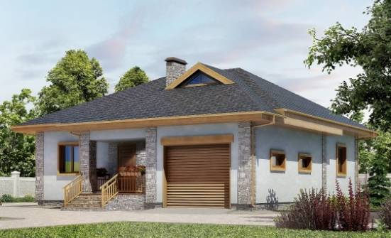 130-006-П Проект одноэтажного дома и гаражом, экономичный дом из пеноблока Топки | Проекты домов от House Expert