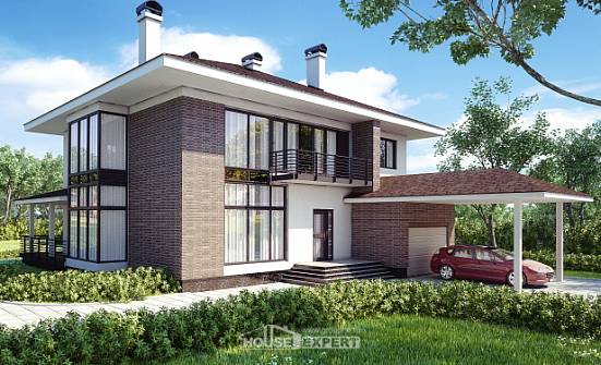 340-001-П Проект двухэтажного дома и гаражом, огромный загородный дом из кирпича Полысаево | Проекты домов от House Expert