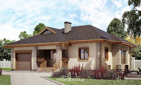 130-006-Л Проект одноэтажного дома, гараж, классический загородный дом из бризолита Междуреченск | Проекты домов от House Expert