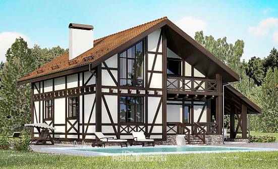 155-002-П Проект двухэтажного дома с мансардой и гаражом, доступный коттедж из поризованных блоков Гурьевск | Проекты домов от House Expert