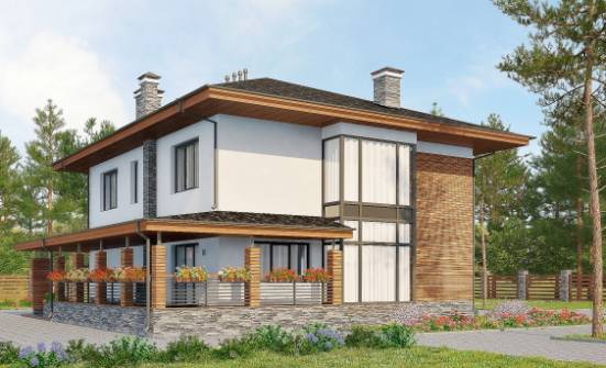 305-001-П Проект двухэтажного дома и гаражом, огромный дом из керамзитобетонных блоков Белово | Проекты домов от House Expert