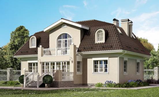 210-001-Л Проект двухэтажного дома с мансардой, классический загородный дом из газобетона Новокузнецк | Проекты домов от House Expert