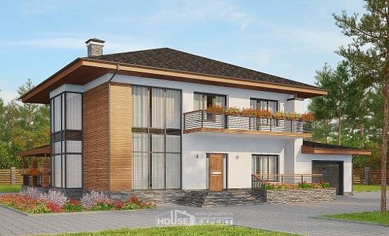 305-001-П Проект двухэтажного дома и гаражом, огромный дом из керамзитобетонных блоков Белово | Проекты домов от House Expert