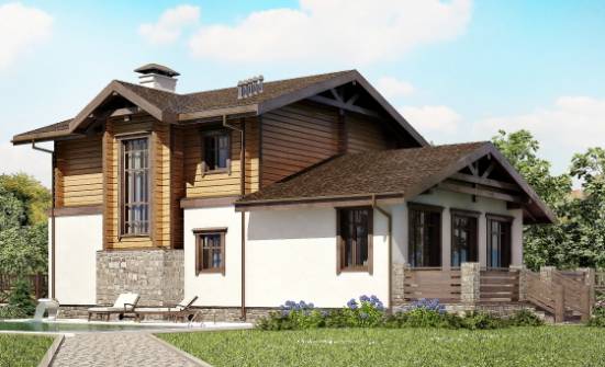 170-004-Л Проект двухэтажного дома мансардный этаж, гараж, доступный дом из теплоблока из бревен Полысаево | Проекты домов от House Expert