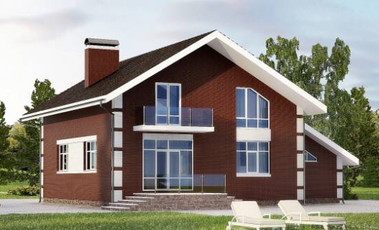 180-001-Л Проект двухэтажного дома с мансардным этажом и гаражом, небольшой коттедж из газобетона Прокопьевск | Проекты домов от House Expert