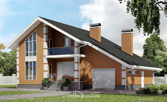 190-006-П Проект двухэтажного дома с мансардным этажом и гаражом, уютный загородный дом из арболита Белово | Проекты домов от House Expert