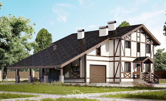 250-002-Л Проект двухэтажного дома мансардой и гаражом, простой дом из кирпича Белово | Проекты домов от House Expert
