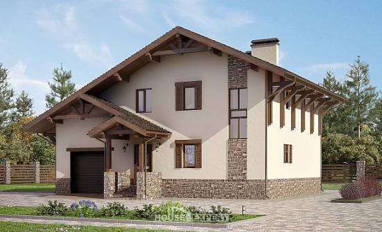190-007-Л Проект двухэтажного дома мансардой и гаражом, просторный коттедж из кирпича Гурьевск | Проекты домов от House Expert