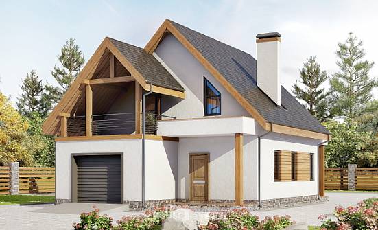 120-005-П Проект двухэтажного дома мансардой и гаражом, классический домик из газобетона Гурьевск | Проекты домов от House Expert