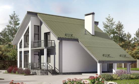 170-009-Л Проект двухэтажного дома с мансардным этажом, гараж, доступный загородный дом из блока Кемерово | Проекты домов от House Expert
