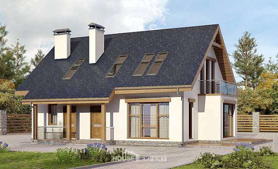 155-012-П Проект двухэтажного дома с мансардным этажом, бюджетный загородный дом из блока Кемерово | Проекты домов от House Expert