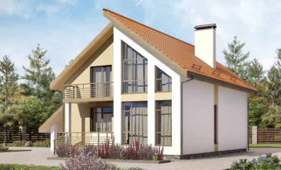 170-009-П Проект двухэтажного дома с мансардным этажом, гараж, простой домик из газобетона Полысаево | Проекты домов от House Expert