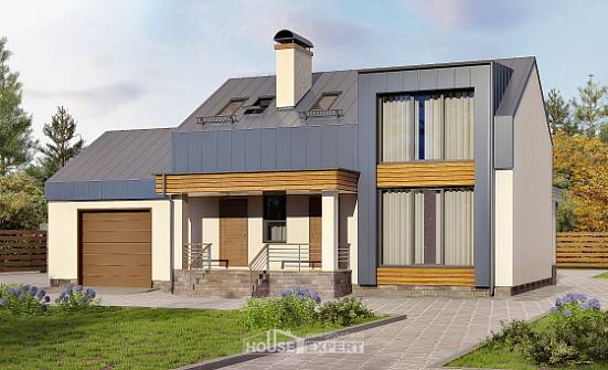 150-015-П Проект двухэтажного дома с мансардным этажом, гараж, бюджетный домик из поризованных блоков Мыски | Проекты домов от House Expert