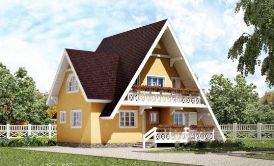 155-008-П Проект двухэтажного дома с мансардой, недорогой коттедж из дерева Осинники | Проекты домов от House Expert