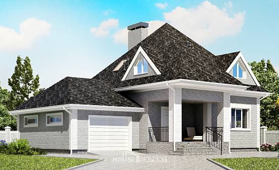 135-001-Л Проект двухэтажного дома с мансардным этажом, гараж, уютный загородный дом из кирпича Новокузнецк | Проекты домов от House Expert