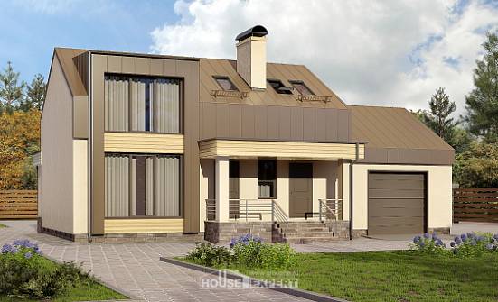 150-015-Л Проект двухэтажного дома с мансардным этажом и гаражом, доступный домик из пеноблока Кемерово | Проекты домов от House Expert