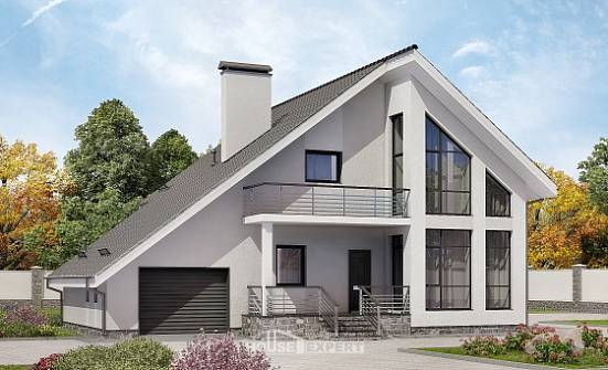 200-007-Л Проект двухэтажного дома мансардой, гараж, классический домик из пеноблока Топки | Проекты домов от House Expert
