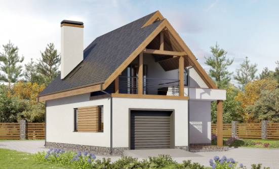 120-005-П Проект двухэтажного дома мансардой и гаражом, классический домик из газобетона Гурьевск | Проекты домов от House Expert