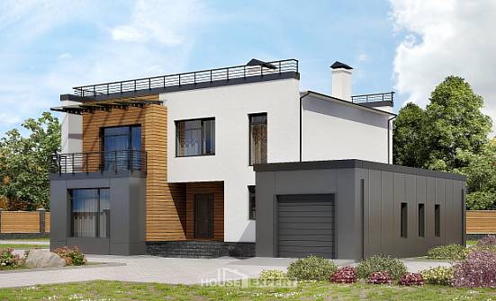 260-002-П Проект двухэтажного дома, гараж, современный коттедж из теплоблока Мыски | Проекты домов от House Expert