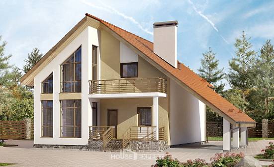 170-009-П Проект двухэтажного дома с мансардным этажом, гараж, простой домик из газобетона Полысаево | Проекты домов от House Expert