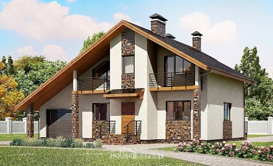 180-008-Л Проект двухэтажного дома с мансардой и гаражом, простой загородный дом из поризованных блоков Междуреченск | Проекты домов от House Expert