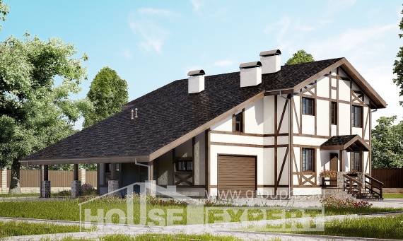 250-002-Л Проект двухэтажного дома мансардный этаж, гараж, современный дом из кирпича Калтан, House Expert