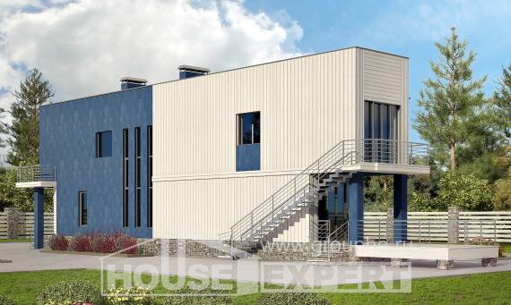100-003-П Проект двухэтажного дома, экономичный коттедж из теплоблока Анжеро-Судженск, House Expert