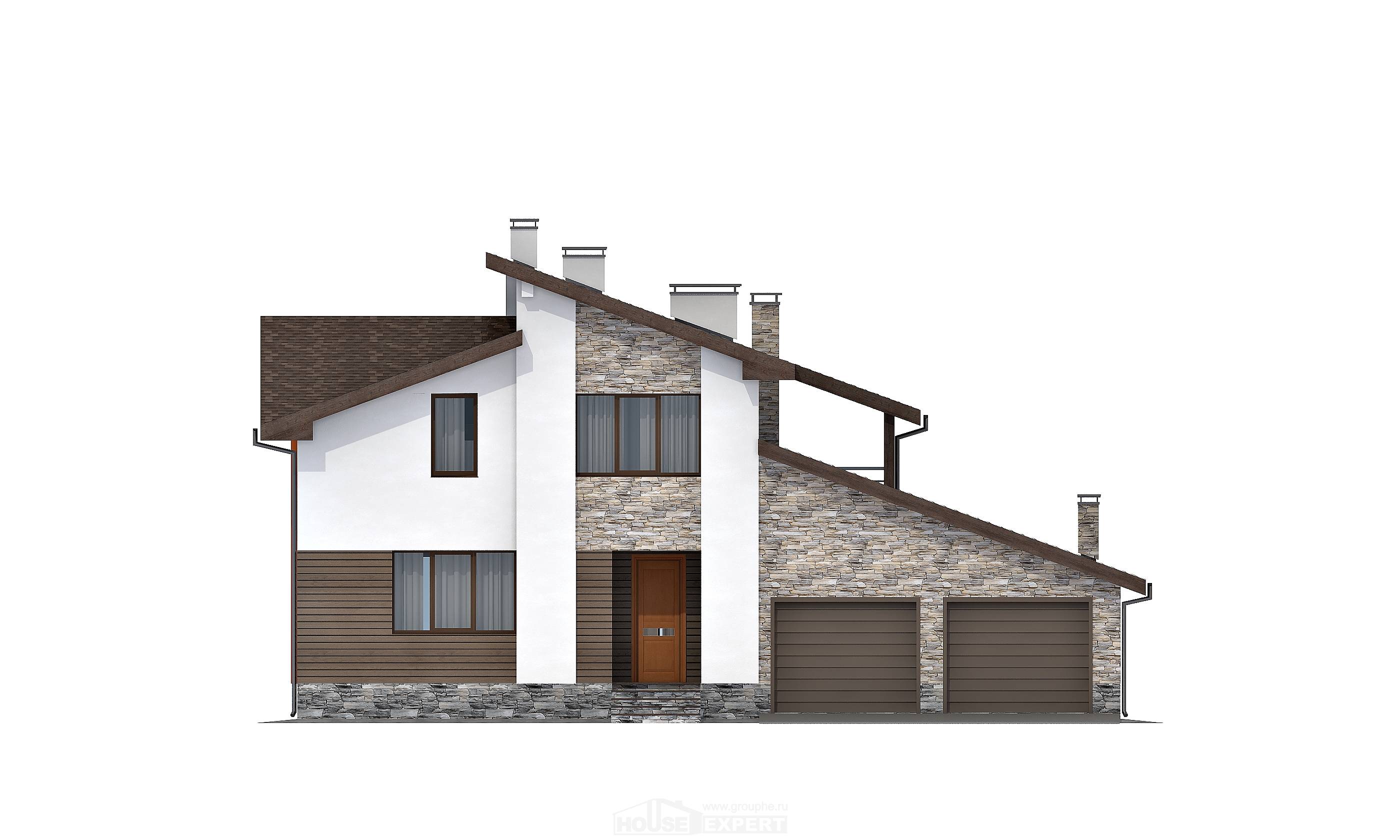 240-004-П Проект двухэтажного дома мансардой, гараж, уютный коттедж из арболита Мыски, House Expert