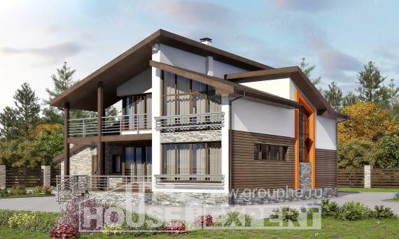 240-004-П Проект двухэтажного дома с мансардным этажом, гараж, классический коттедж из теплоблока Таштагол, House Expert