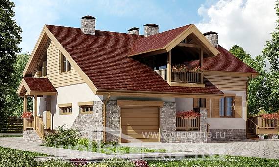 165-002-П Проект двухэтажного дома мансардой и гаражом, недорогой коттедж из бризолита Междуреченск, House Expert