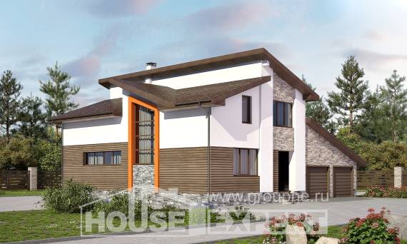 240-004-П Проект двухэтажного дома с мансардным этажом и гаражом, простой домик из теплоблока Мыски, House Expert