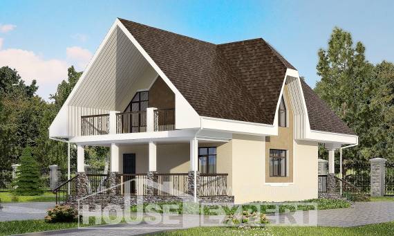 125-001-Л Проект двухэтажного дома мансардой, красивый домик из керамзитобетонных блоков Осинники, House Expert