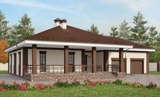 160-015-П Проект одноэтажного дома, гараж, небольшой дом из теплоблока Ленинск-Кузнецкий | Проекты домов от House Expert