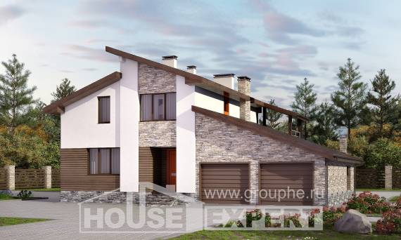 240-004-П Проект двухэтажного дома с мансардным этажом и гаражом, классический домик из теплоблока Прокопьевск, House Expert